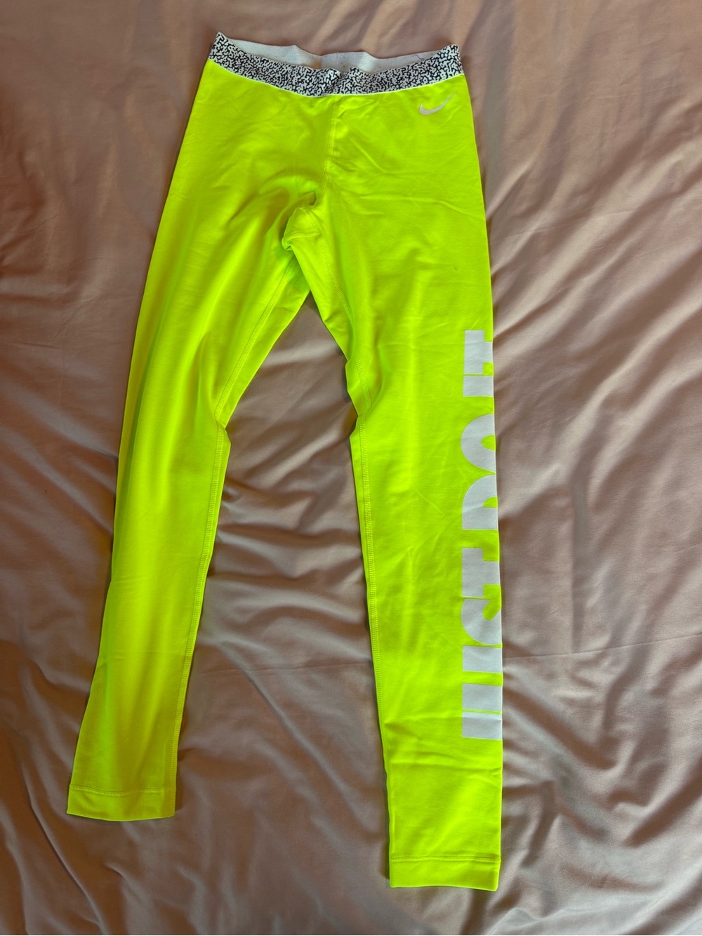 Nike Neon Yellow Girls' Performance Leggings with White Side Logo